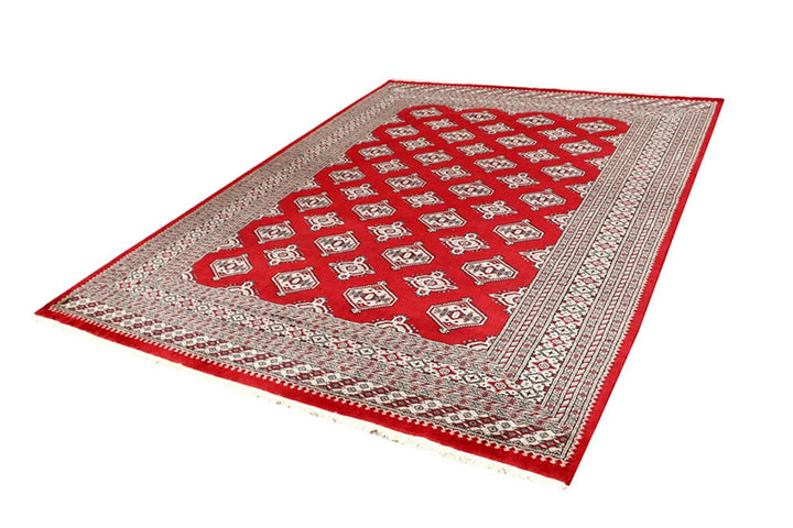 Firebrick Red Pakistani Jaldar Rug 6' 7" x 8' 2" Hand-Knotted | No. QA62030