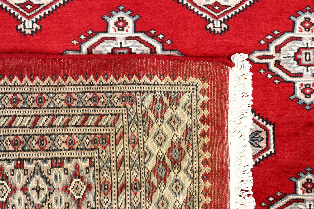 Firebrick Red Pakistani Jaldar Rug 6' 7" x 8' 2" Hand-Knotted | No. QA62030
