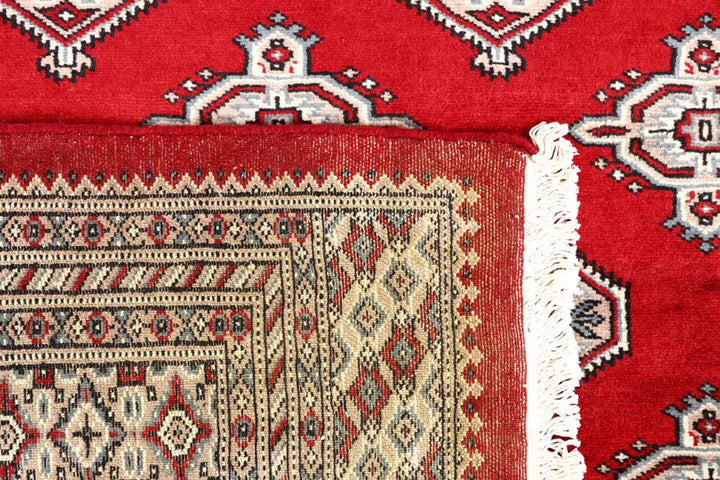 Firebrick Red Pakistani Jaldar Rug 6' 7" x 8' 2" Hand-Knotted | No. QA62030