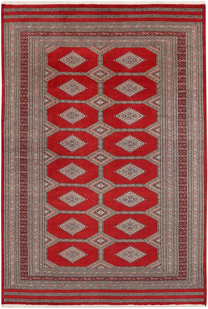Red Pakistani Jaldar Rug 5' 6" x 8' Hand-Knotted | No. QA62060