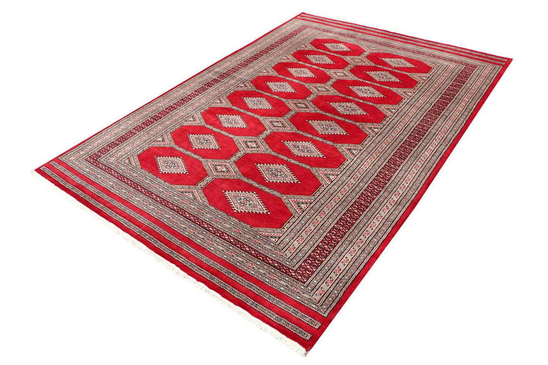 Red Pakistani Jaldar Rug 5' 6" x 8' Hand-Knotted | No. QA62060