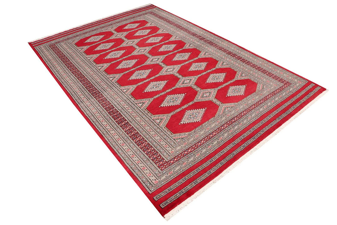 Red Pakistani Jaldar Rug 5' 6" x 8' Hand-Knotted | No. QA62060