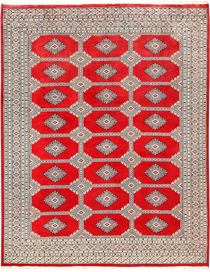 Red Pakistani Jaldar Rug 6' 10" x 8' 9" Hand-Knotted | No. QA62069