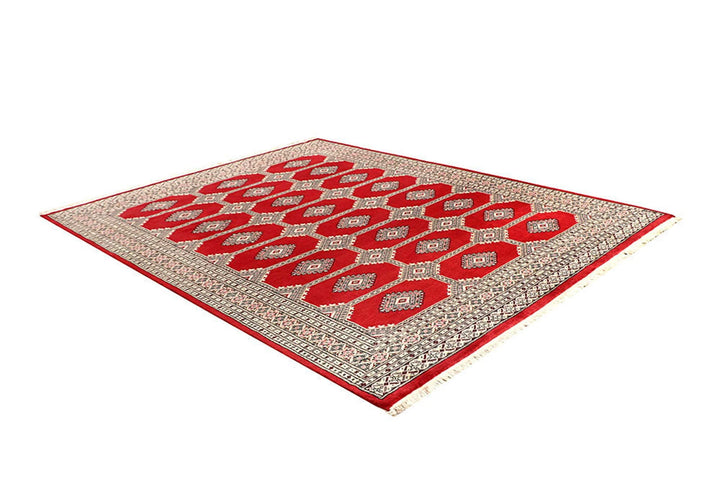 Red Pakistani Jaldar Rug 6' 10" x 8' 9" Hand-Knotted | No. QA62069