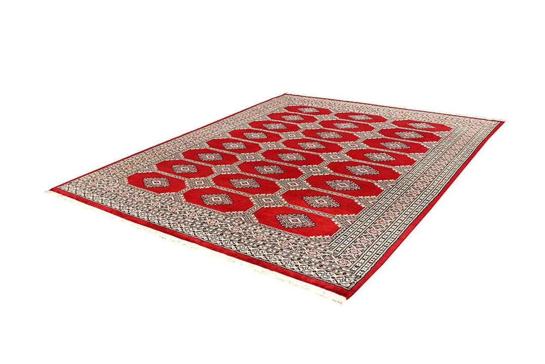 Red Pakistani Jaldar Rug 6' 10" x 8' 9" Hand-Knotted | No. QA62069