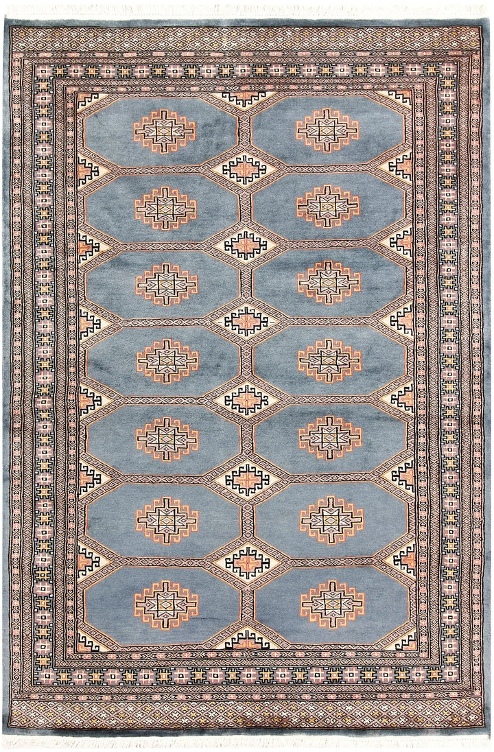 Light Slate Grey Pakistani Jaldar Rug 4' 7" x 6' 10" Hand-Knotted | No. QA62174