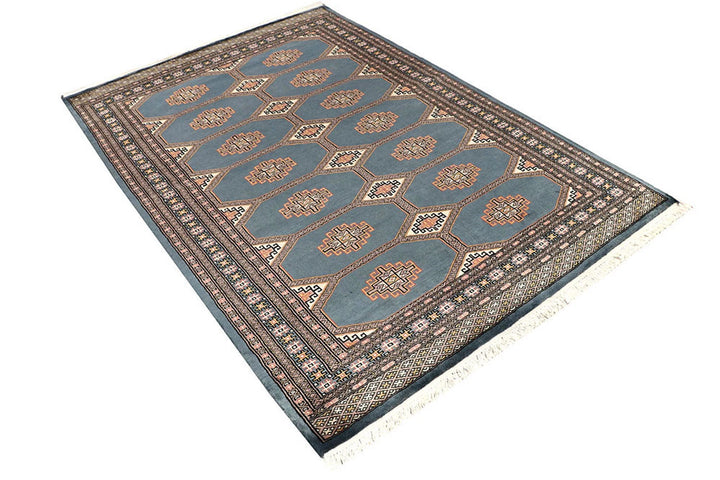 Light Slate Grey Pakistani Jaldar Rug 4' 7" x 6' 10" Hand-Knotted | No. QA62174