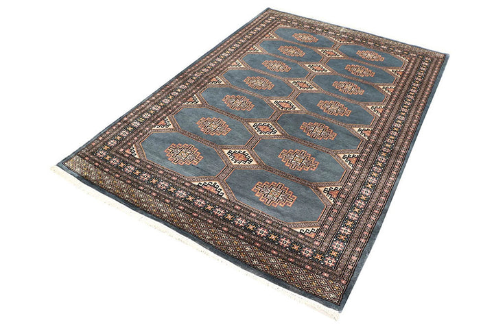 Light Slate Grey Pakistani Jaldar Rug 4' 7" x 6' 10" Hand-Knotted | No. QA62174