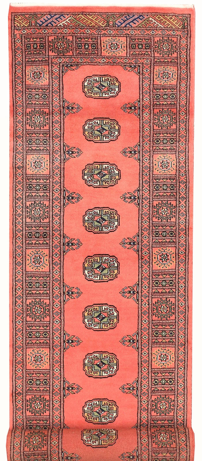 Salmon Pakistani Bokhara Rug 2' 5" x 10' 3" Hand-Knotted | No. QA62176