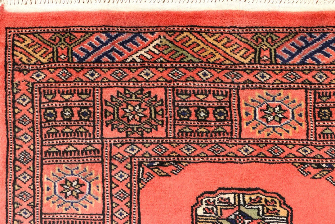 Salmon Pakistani Bokhara Rug 2' 5" x 10' 3" Hand-Knotted | No. QA62176