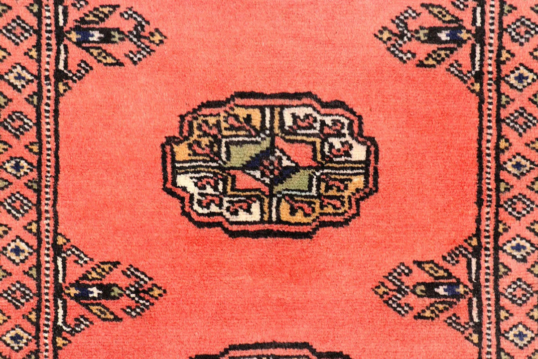 Salmon Pakistani Bokhara Rug 2' 5" x 10' 3" Hand-Knotted | No. QA62176