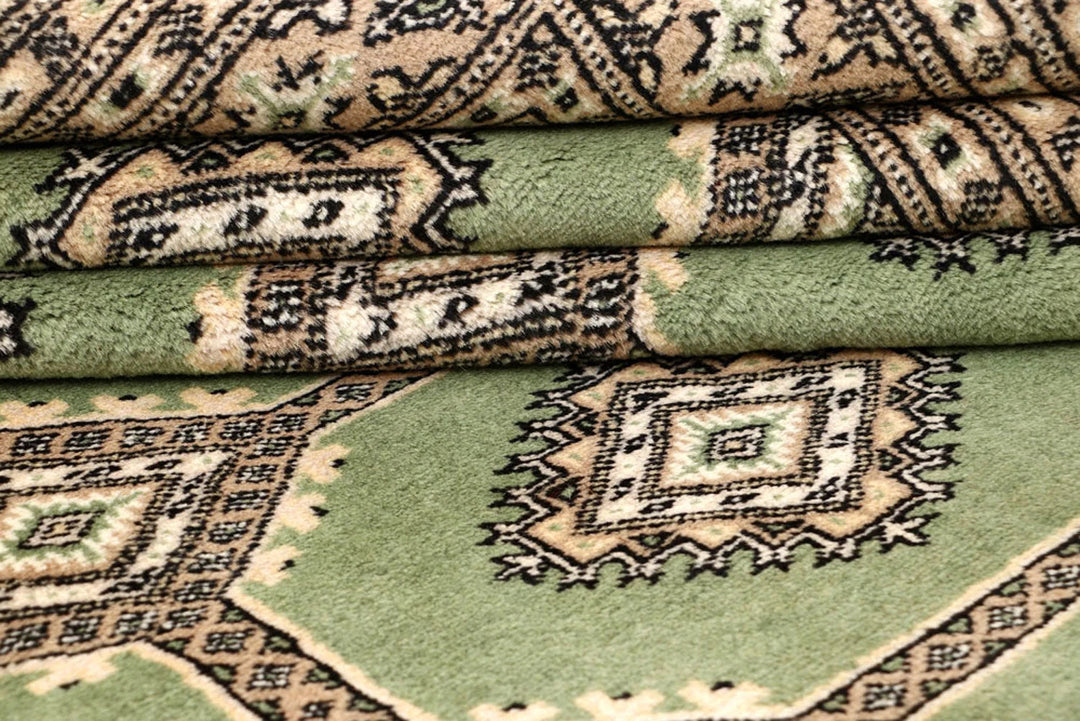 Olive Pakistani Jaldar Rug 6' 8" x 9' 3" Hand-Knotted | No. QA62185