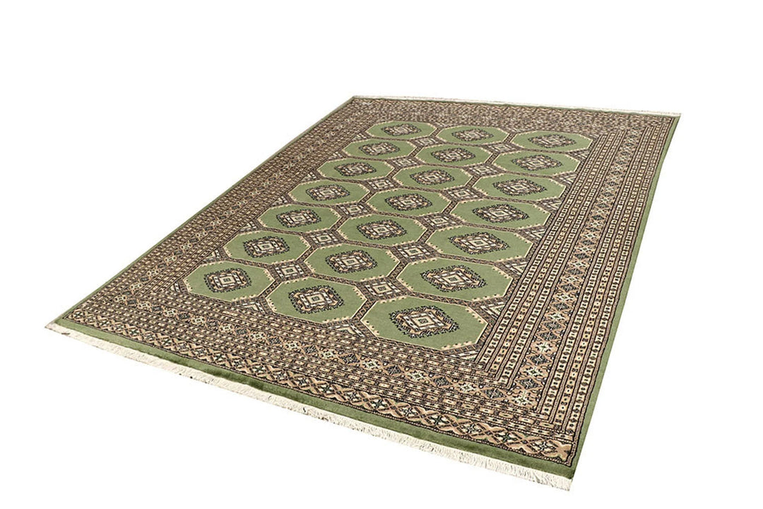 Olive Pakistani Jaldar Rug 6' 8" x 9' 3" Hand-Knotted | No. QA62185