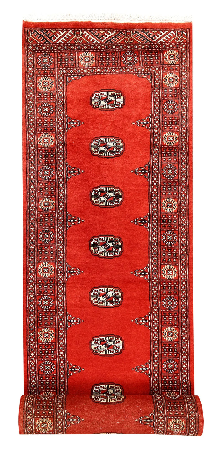 Orange Red Pakistani Bokhara Rug 2' 6" x 14' 8" Hand-Knotted | No. QA62187