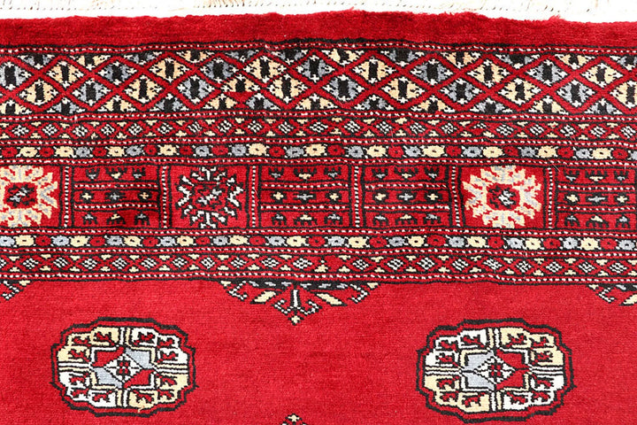 Red Pakistani Bokhara Rug 4' 2" x 6' Hand-Knotted | No. QA62227