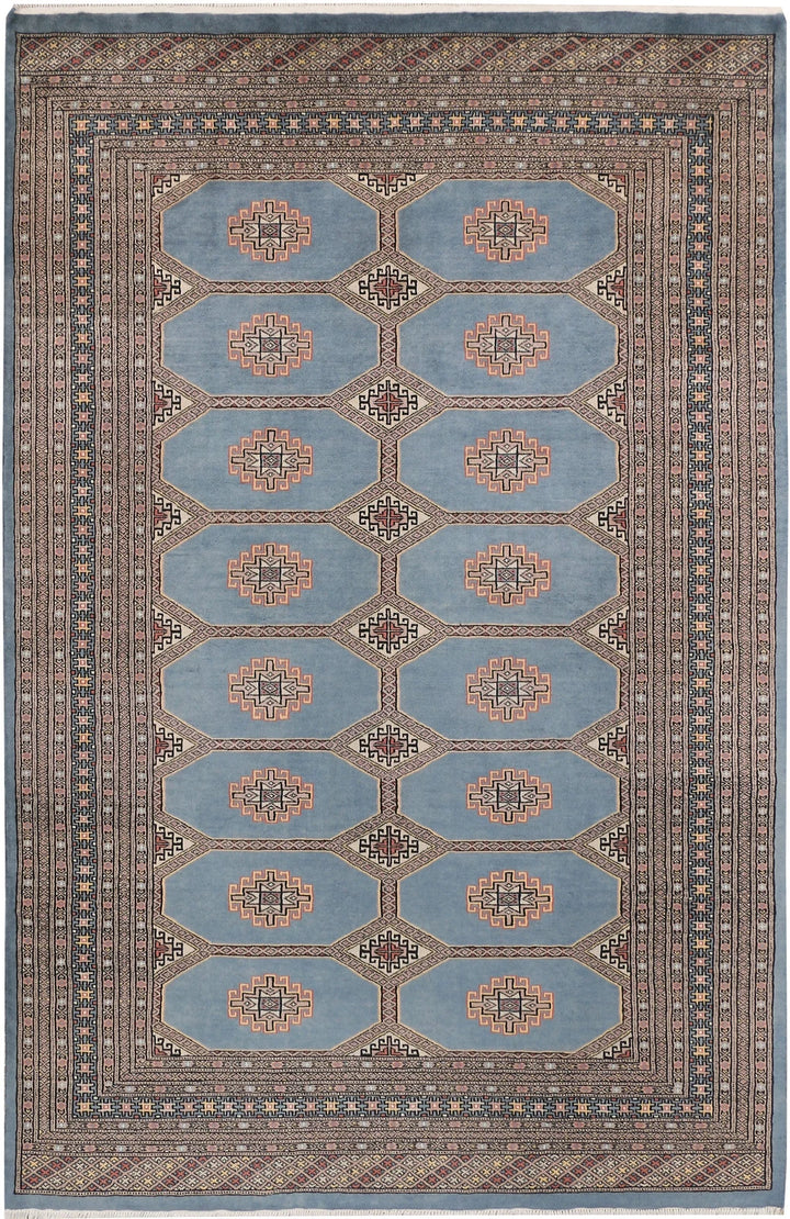 Light Slate Grey Pakistani Jaldar Rug 5' 7" x 8' 6" Hand-Knotted | No. QA62280