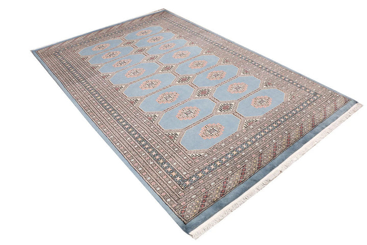 Light Slate Grey Pakistani Jaldar Rug 5' 7" x 8' 6" Hand-Knotted | No. QA62280