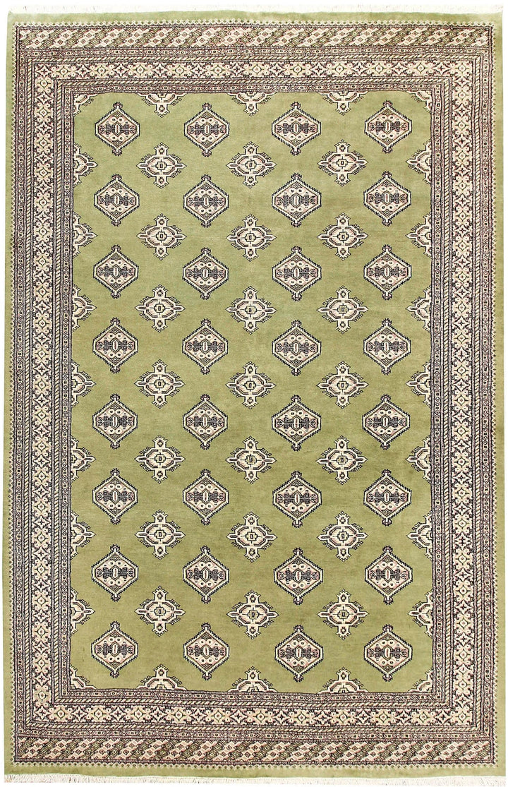 Olive Pakistani Jaldar Rug 6' 7" x 10' Hand-Knotted | No. QA62352