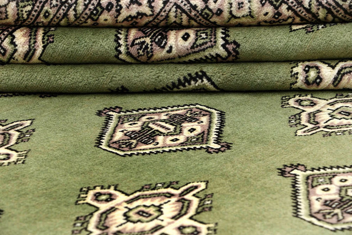 Olive Pakistani Jaldar Rug 6' 7" x 10' Hand-Knotted | No. QA62352