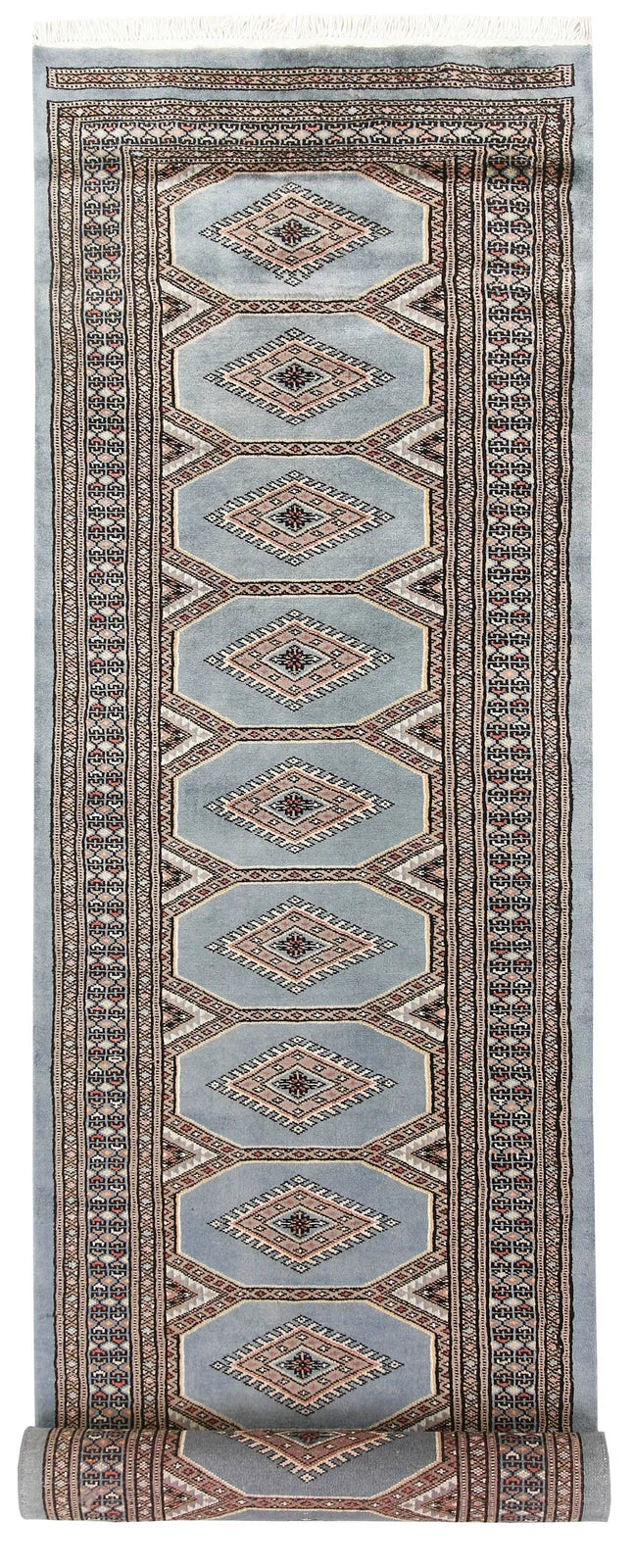 Light Steel Blue Pakistani Jaldar Rug 2' 4" x 9' 6" Hand-Knotted | No. QA62363
