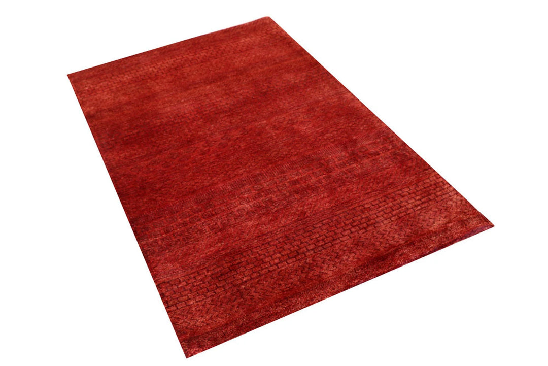 Dark Red Pakistani Gabbeh Rug 3' 1" x 4' 11" Hand-Knotted | No. QA62397