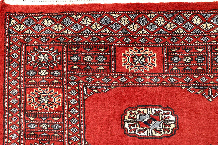Orange Red Pakistani Bokhara Rug 4' 1" x 6' 3" Hand-Knotted | No. QA62400