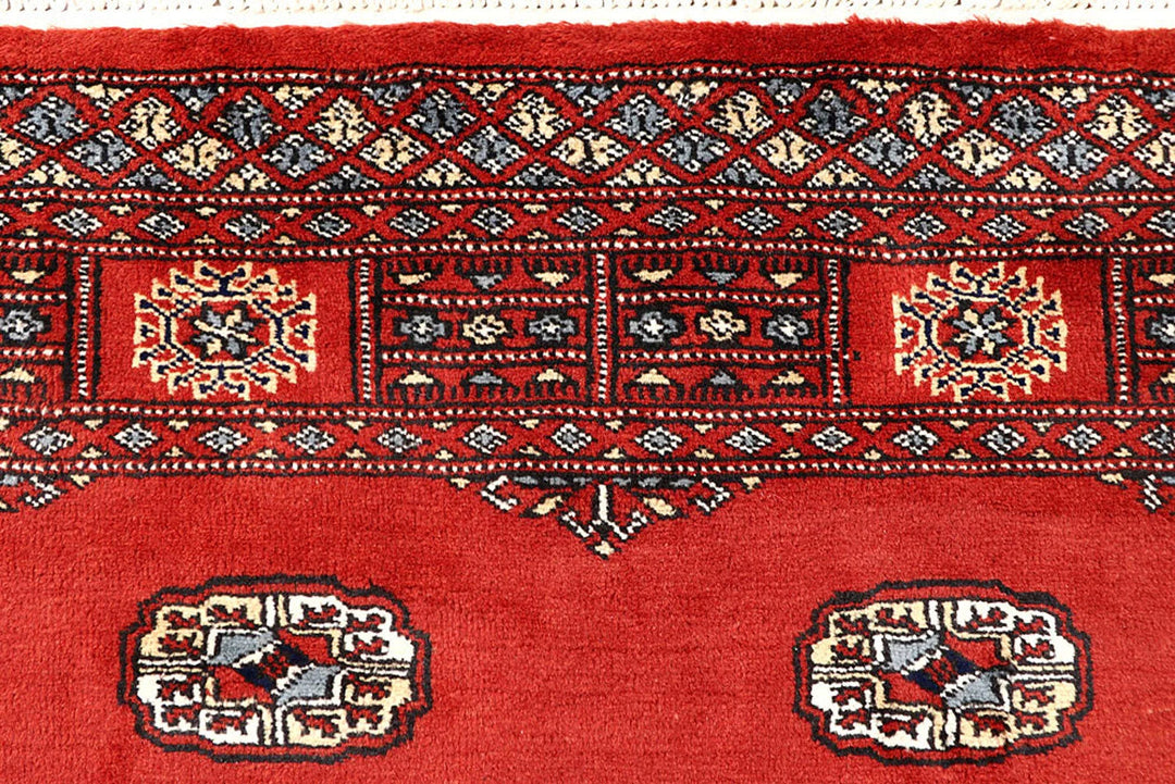 Orange Red Pakistani Bokhara Rug 4' 1" x 6' 3" Hand-Knotted | No. QA62400