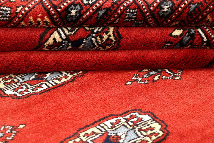 Orange Red Pakistani Bokhara Rug 4' 1" x 6' 3" Hand-Knotted | No. QA62400