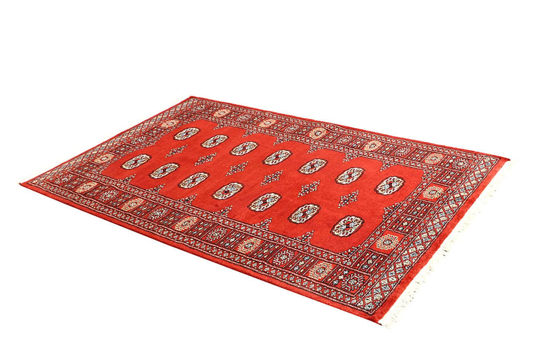 Orange Red Pakistani Bokhara Rug 4' 1" x 6' 3" Hand-Knotted | No. QA62400