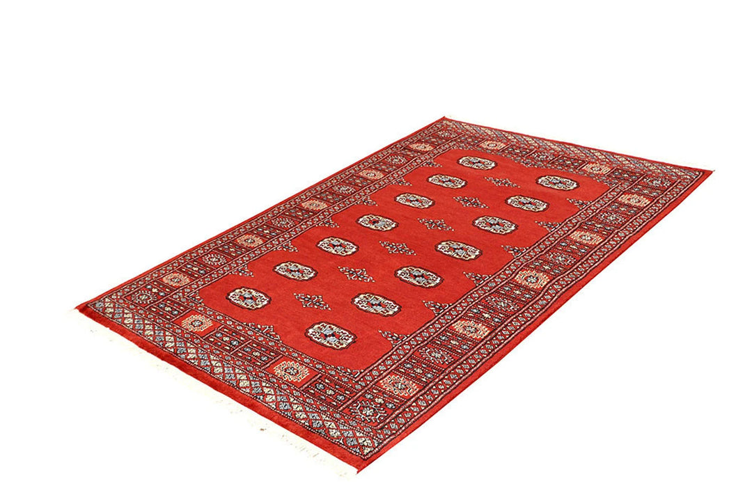 Orange Red Pakistani Bokhara Rug 4' 1" x 6' 3" Hand-Knotted | No. QA62400