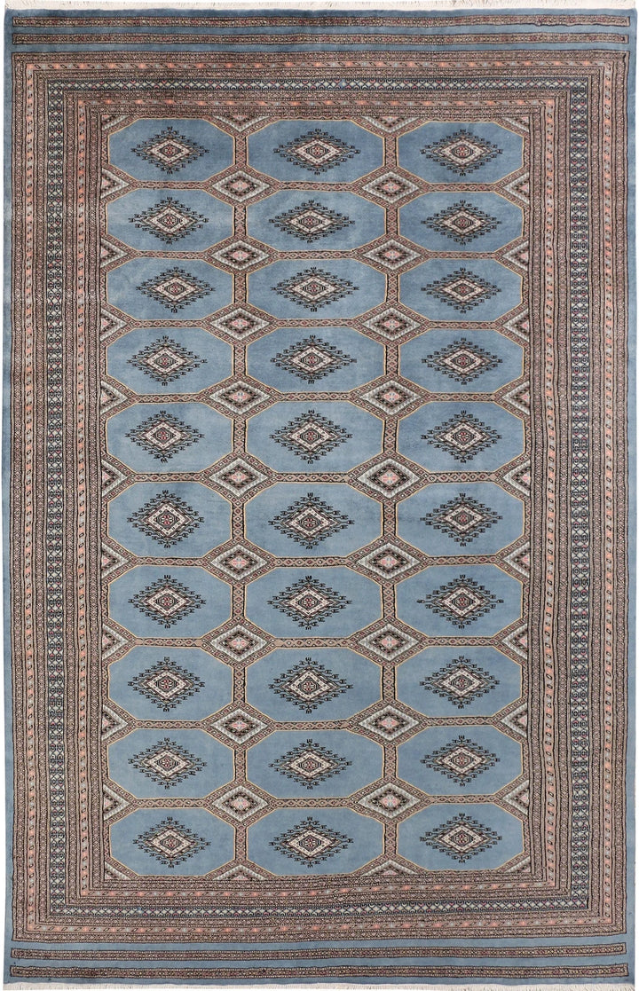 Light Slate Grey Pakistani Jaldar Rug 6' 7" x 10' 3" Hand-Knotted | No. QA62504