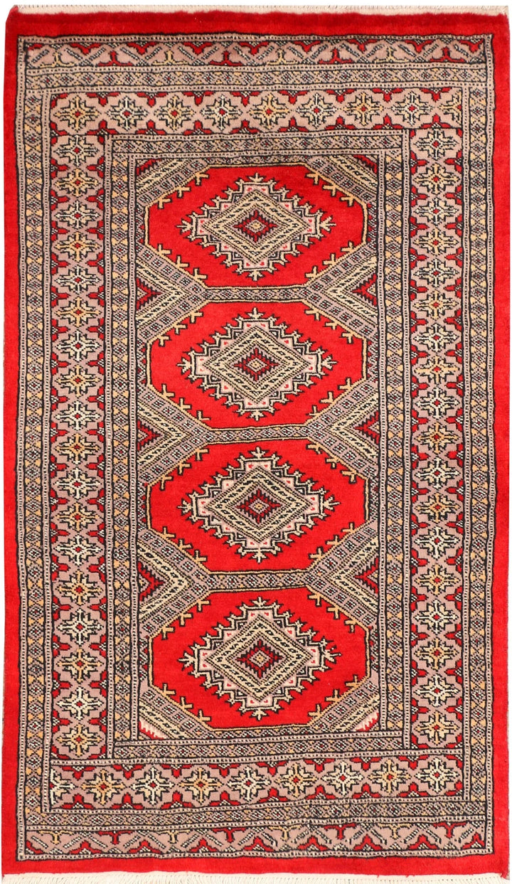 Red Pakistani Jaldar Rug 2' 7" x 4' 5" Hand-Knotted | No. QA62535