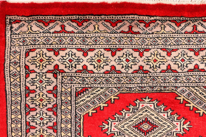 Red Pakistani Jaldar Rug 2' 7" x 4' 5" Hand-Knotted | No. QA62535
