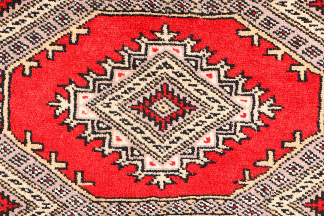 Red Pakistani Jaldar Rug 2' 7" x 4' 5" Hand-Knotted | No. QA62535
