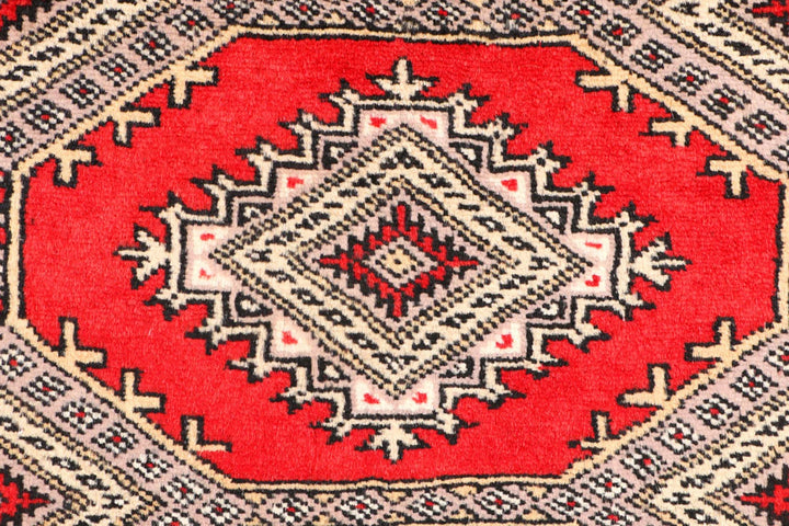 Red Pakistani Jaldar Rug 2' 7" x 4' 5" Hand-Knotted | No. QA62535