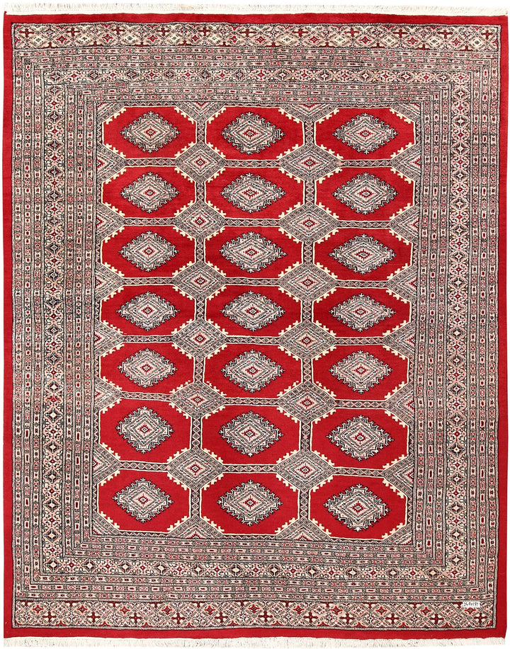 Firebrick Red Pakistani Jaldar Rug 6' 6" x 8' 2" Hand-Knotted | No. QA62545