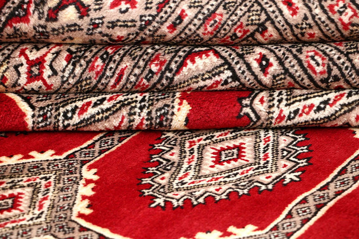 Firebrick Red Pakistani Jaldar Rug 6' 6" x 8' 2" Hand-Knotted | No. QA62545