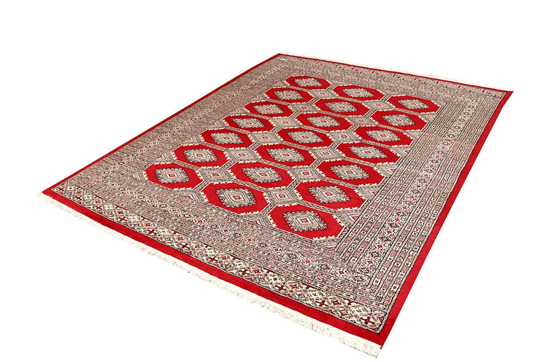Firebrick Red Pakistani Jaldar Rug 6' 6" x 8' 2" Hand-Knotted | No. QA62545