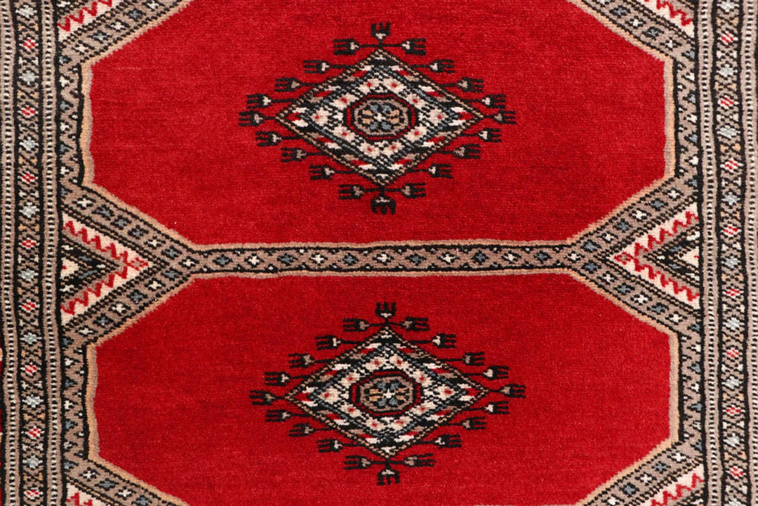 Red Pakistani Jaldar Rug 2' 4" x 9' 2" Hand-Knotted | No. QA62546