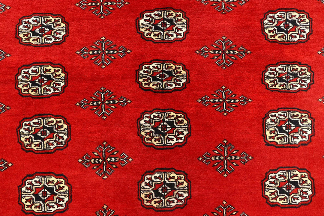 Firebrick Red Pakistani Bokhara Rug 8' 2" x 10' 2" Hand-Knotted | No. QA62594