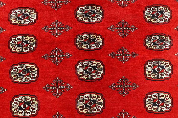 Firebrick Red Pakistani Bokhara Rug 8' 2" x 10' 2" Hand-Knotted | No. QA62594