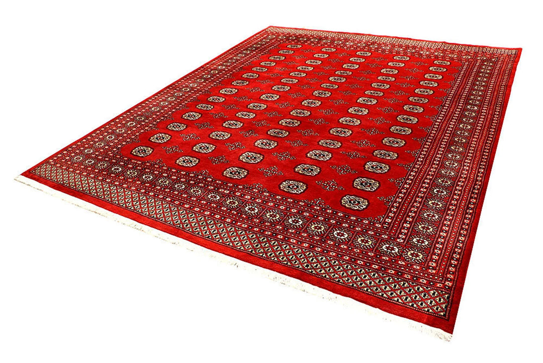 Firebrick Red Pakistani Bokhara Rug 8' 2" x 10' 2" Hand-Knotted | No. QA62594