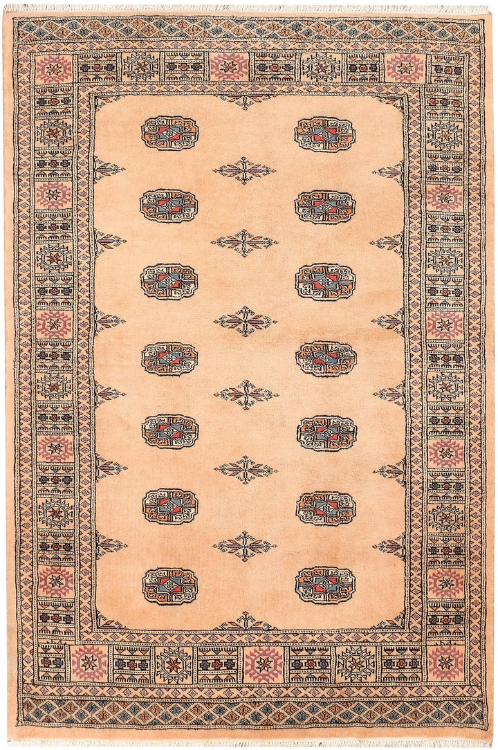 Navajo White Pakistani Bokhara Rug 4' 2" x 6' 1" Hand-Knotted | No. QA62610