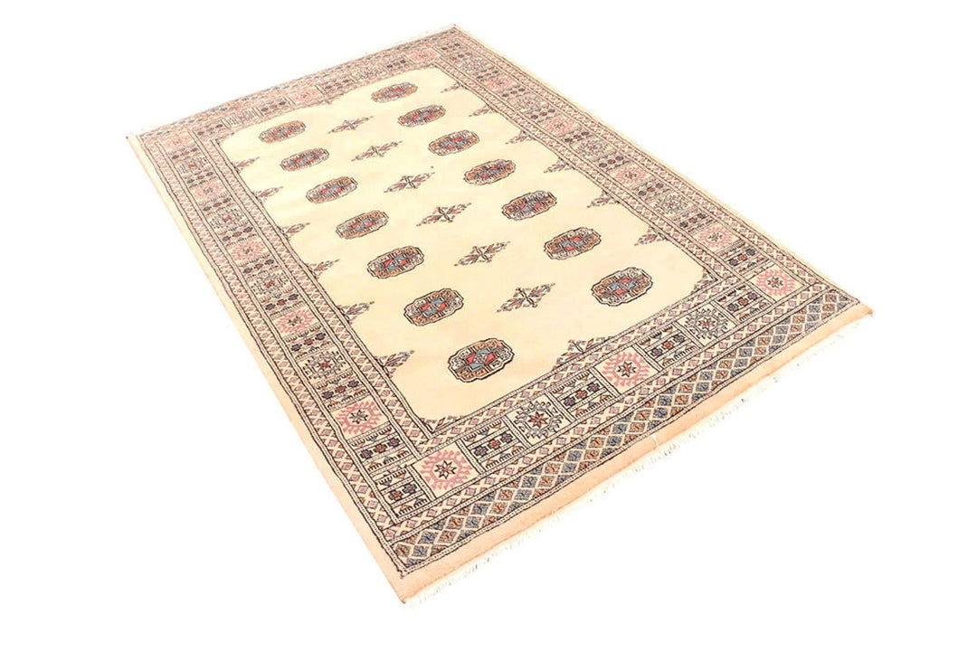 Navajo White Pakistani Bokhara Rug 4' 2" x 6' 1" Hand-Knotted | No. QA62610