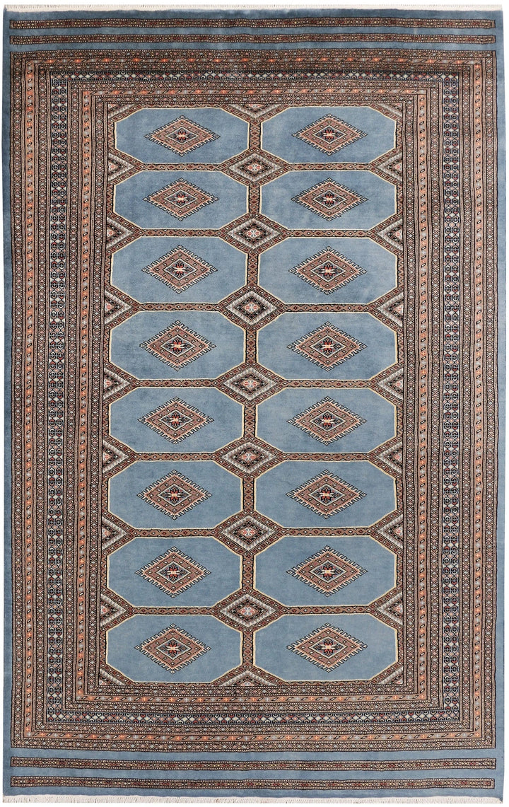 Light Slate Grey Pakistani Jaldar Rug 5' 7" x 8' 10" Hand-Knotted | No. QA62736
