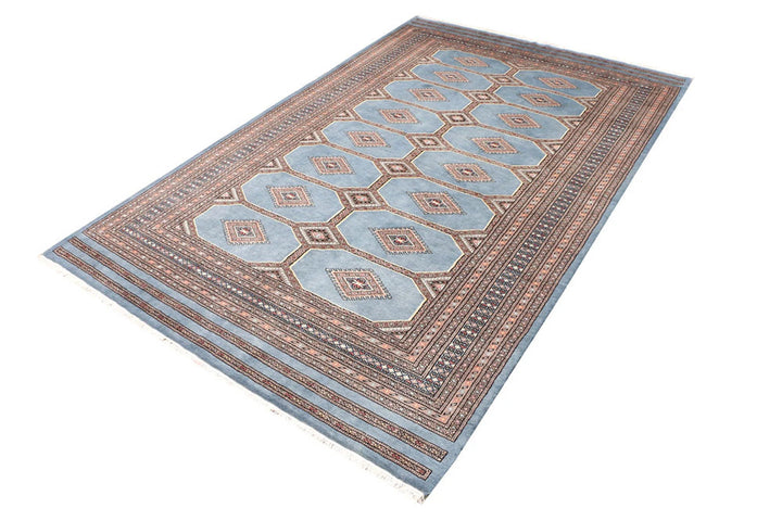 Light Slate Grey Pakistani Jaldar Rug 5' 7" x 8' 10" Hand-Knotted | No. QA62736