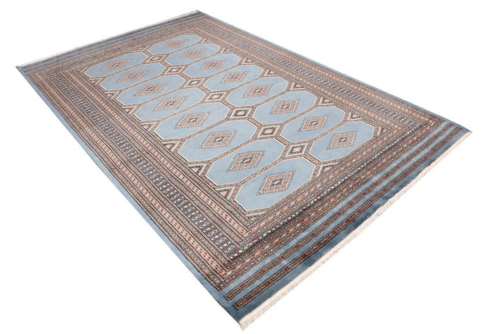 Light Slate Grey Pakistani Jaldar Rug 5' 7" x 8' 10" Hand-Knotted | No. QA62736