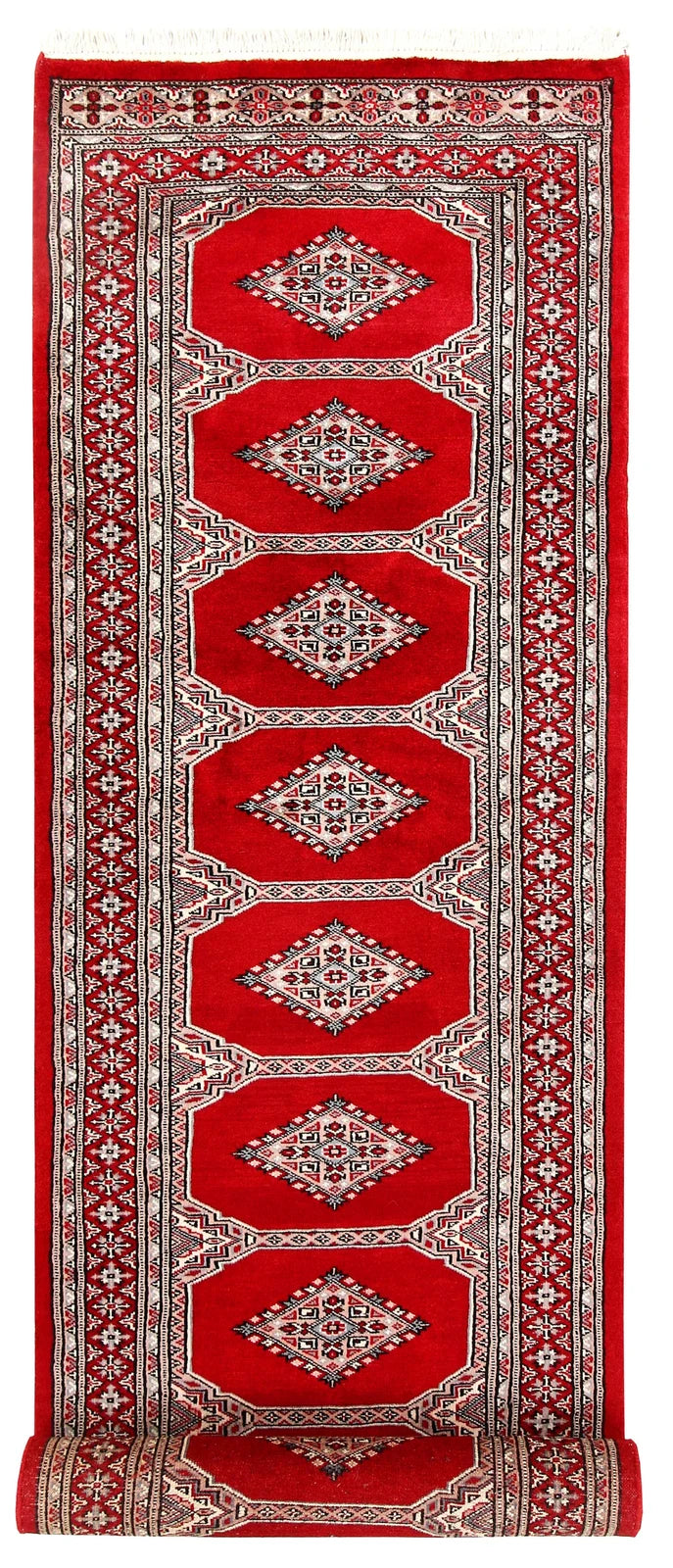 Red Pakistani Jaldar Rug 2' 6" x 10' 3" Hand-Knotted | No. QA62752