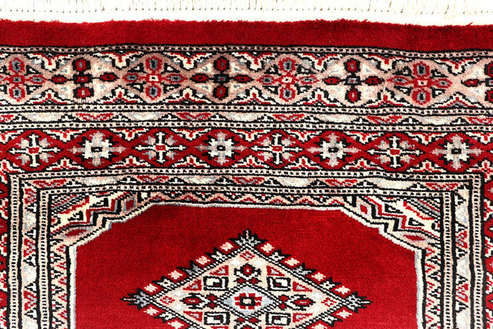 Red Pakistani Jaldar Rug 2' 6" x 10' 3" Hand-Knotted | No. QA62752
