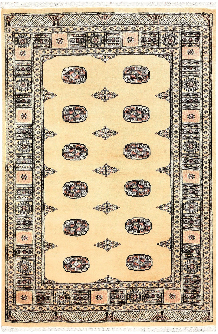 Brown Pakistani Bokhara Rug 4' 1" x 6' 1" Hand-Knotted | No. QA62843